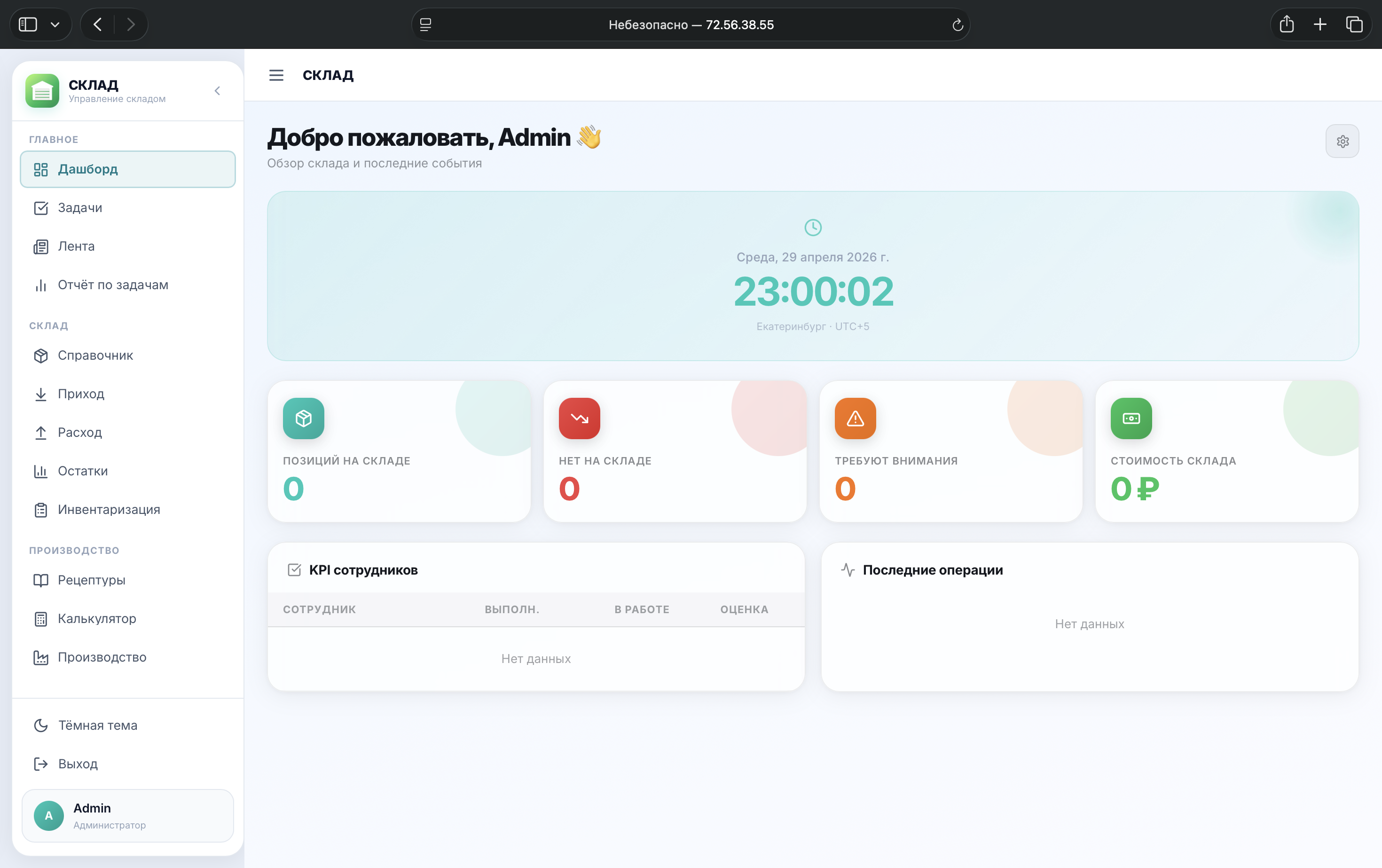 Дашборд склада